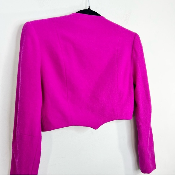 Vintage magenta pink 100% pure wool fitted cropped blazer bolero jacket 6 - Picture 8 of 14